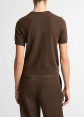 Wool & Cashmere-Blend Short-Sleeve Sweater in Crew Neck - DARK BARK | VINCE Women