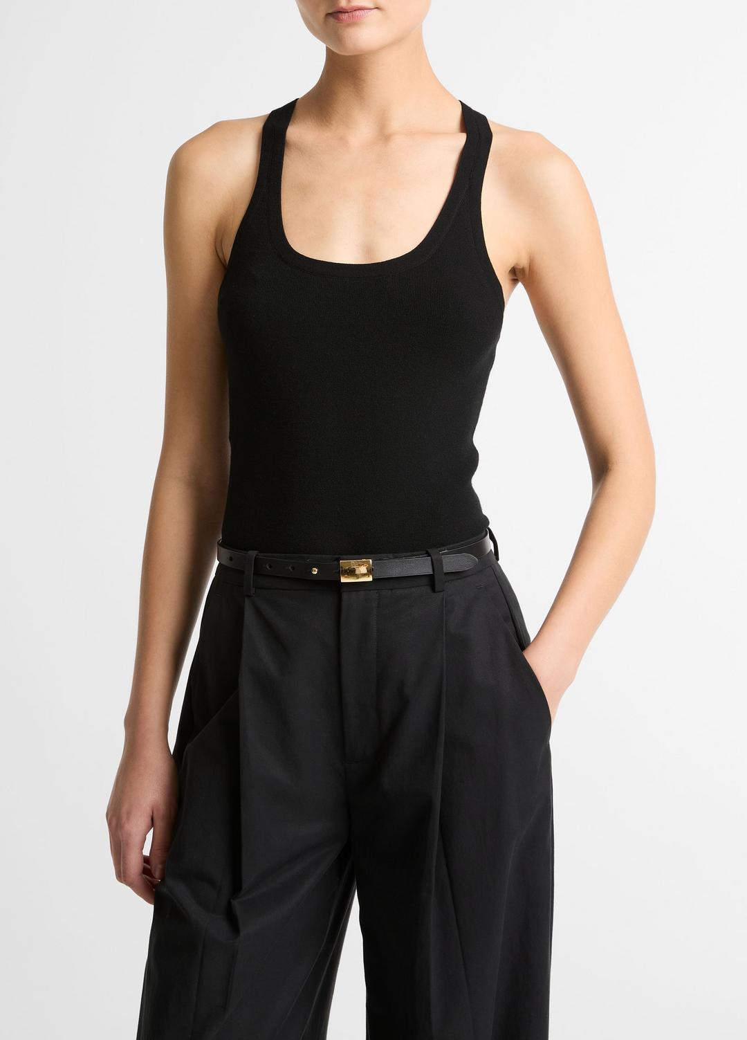 Milano-Stitch Scoop-Neck Sweater Tank in Tank Tops - BLACK | VINCE Women