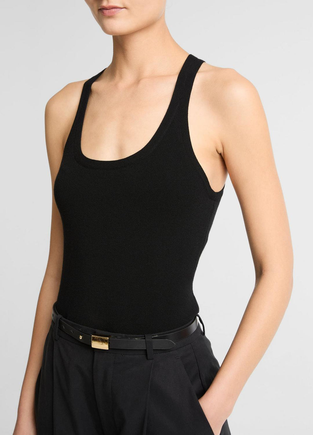 Milano-Stitch Scoop-Neck Sweater Tank in Tank Tops - BLACK | VINCE Women
