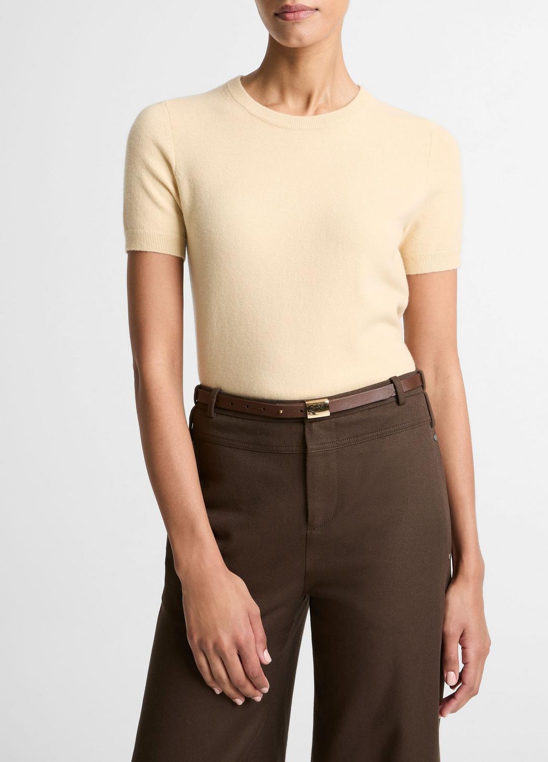 Wool & Cashmere-Blend Short-Sleeve Sweater in Crew Neck - CHAMOMILE | VINCE Women