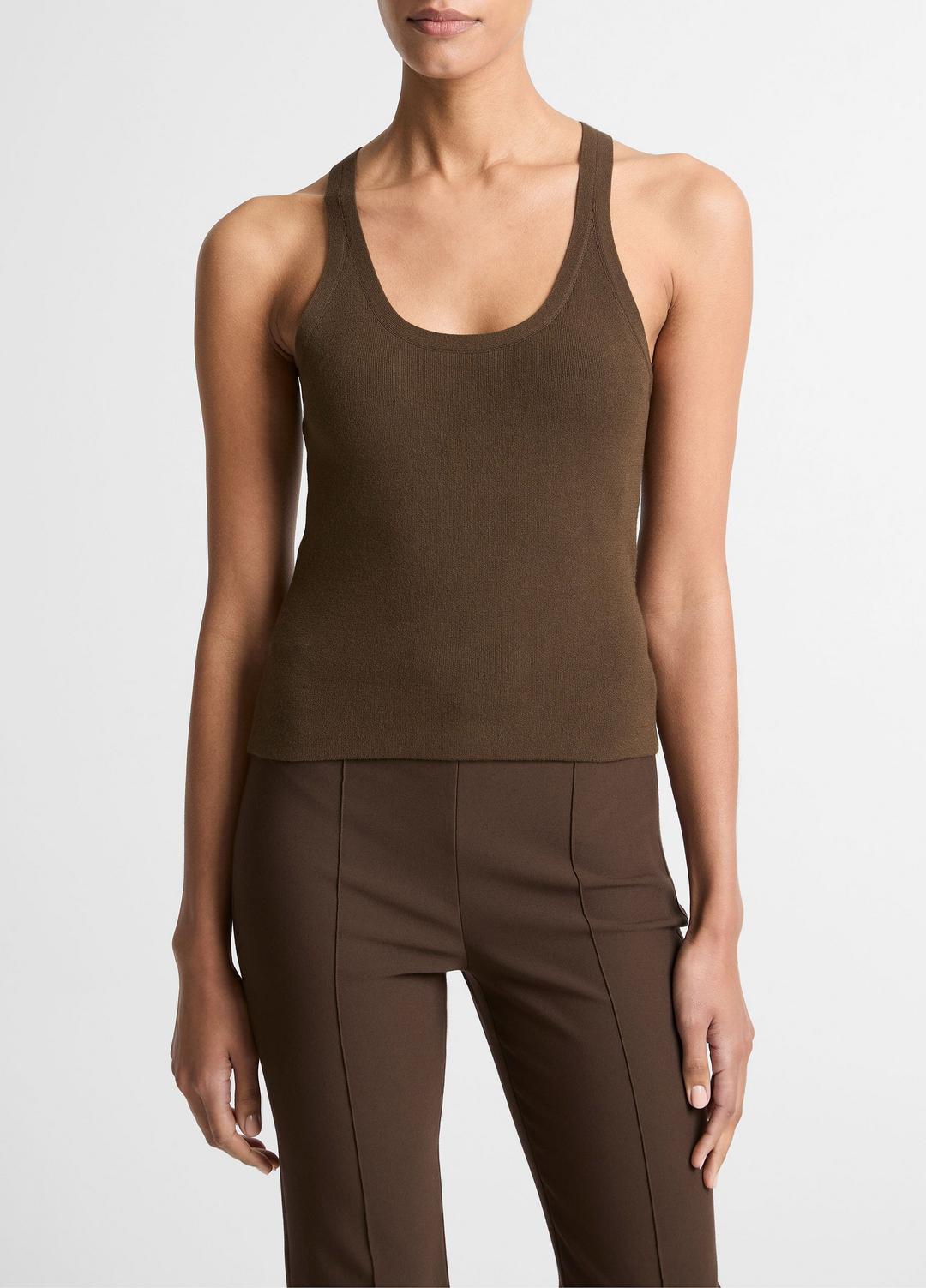 Milano-Stitch Scoop-Neck Sweater Tank in Tank Tops - DARK BARK | VINCE Women