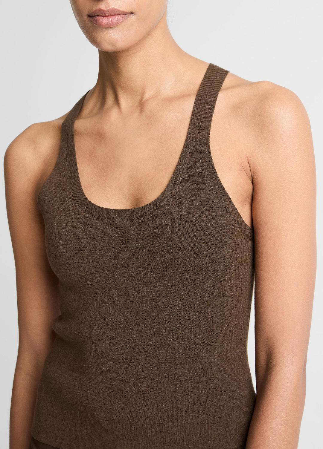 Milano-Stitch Scoop-Neck Sweater Tank in Tank Tops - DARK BARK | VINCE Women