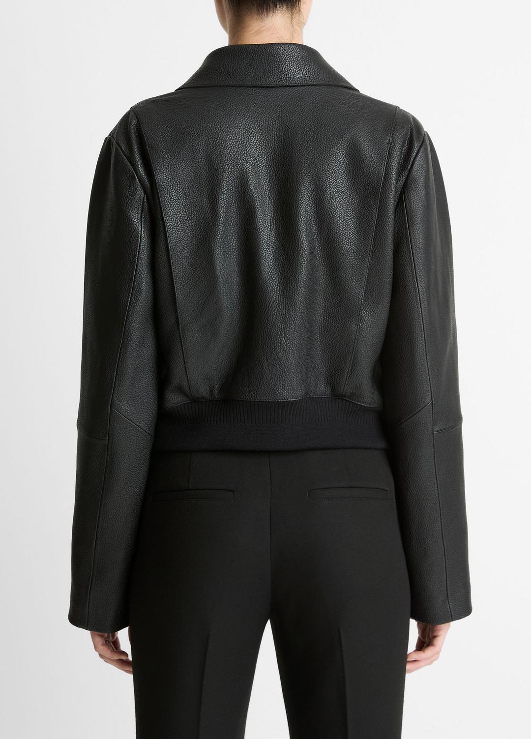 Shearling-Trim Shrunken Leather Jacket in Leather Jackets - BLACK | VINCE Women
