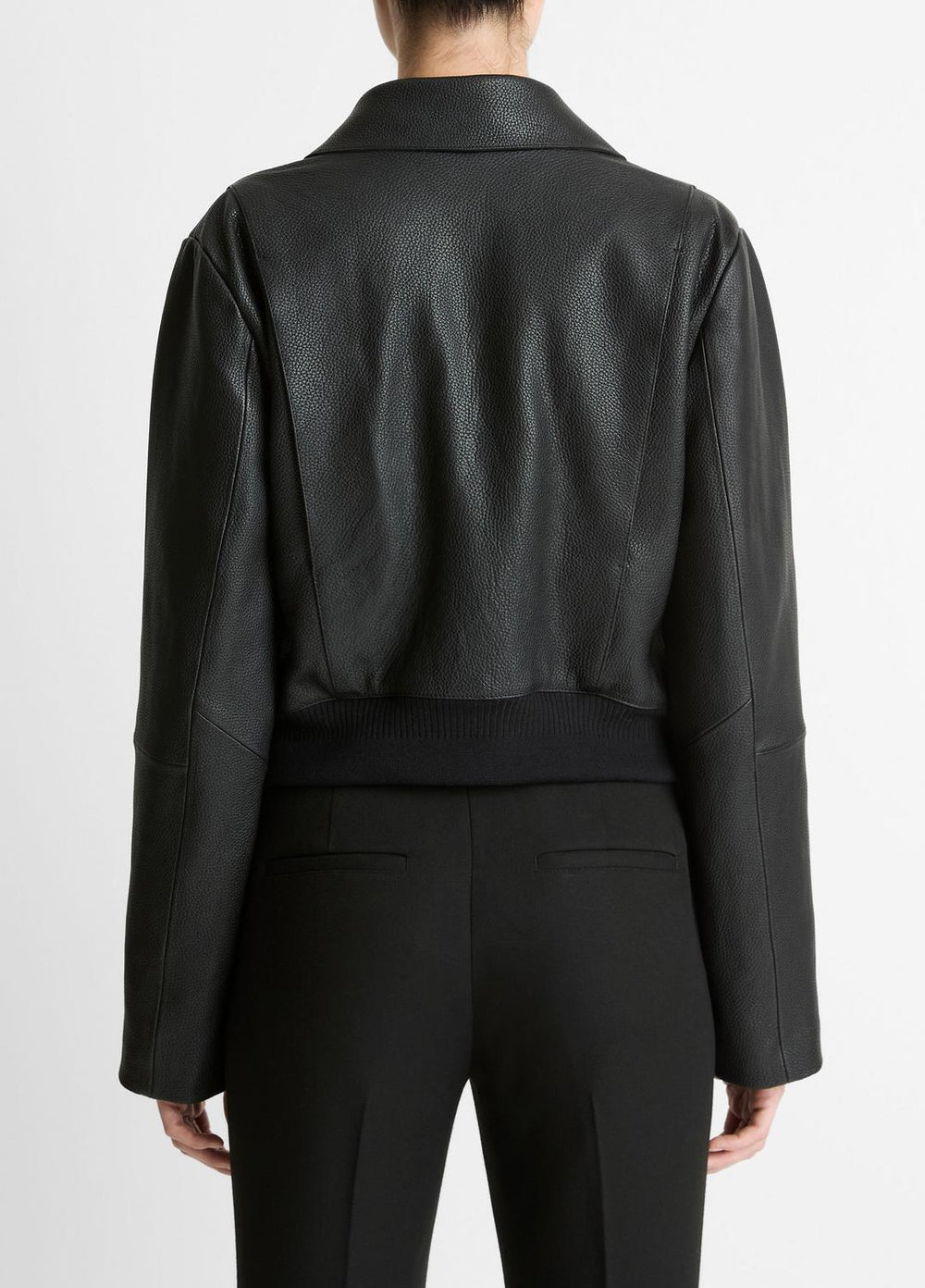 Shearling-Trim Shrunken Leather Jacket in Leather Jackets - BLACK | VINCE Women