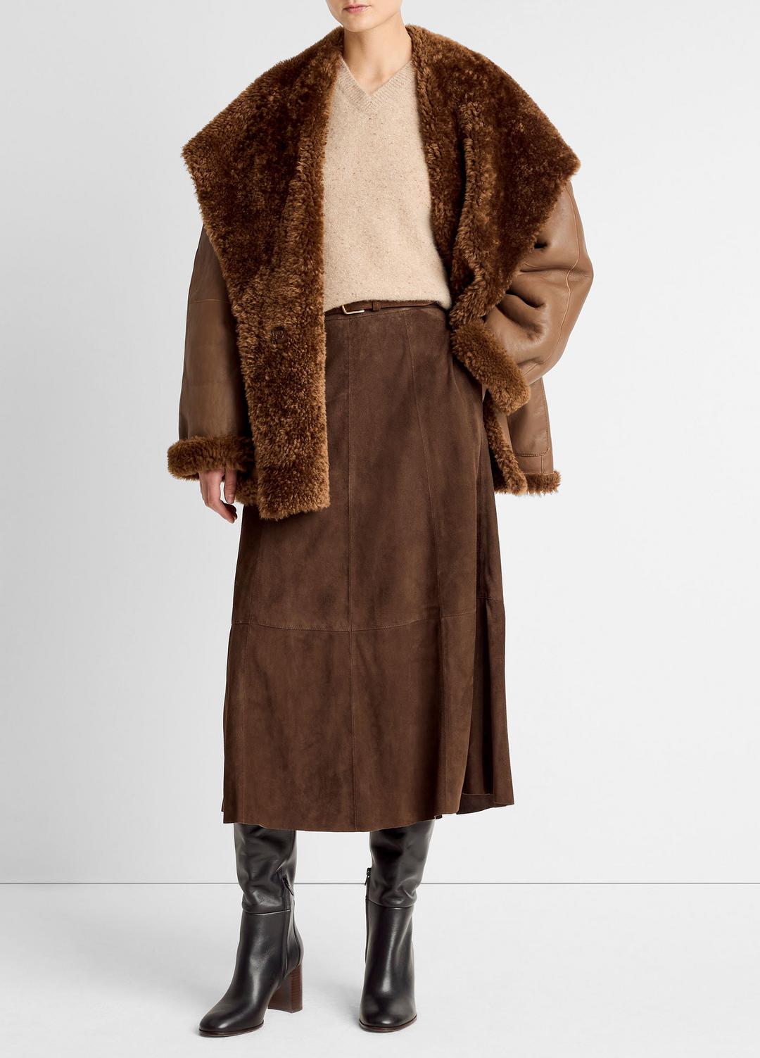 Shearling Hooded Jacket in Jackets - COGNAC ESPRESSO COMB | VINCE Women