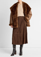 Shearling Hooded Jacket in Jackets - COGNAC ESPRESSO COMB | VINCE Women