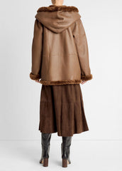 Shearling Hooded Jacket in Jackets - COGNAC ESPRESSO COMB | VINCE Women