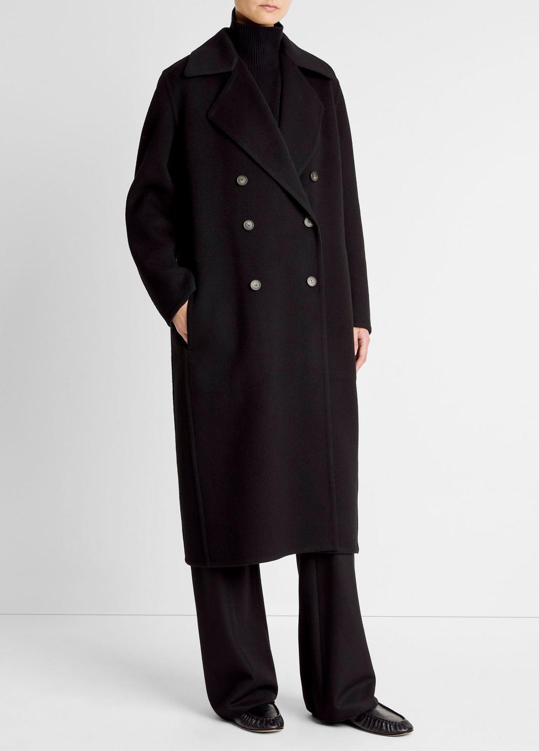 Wool-Blend Double-Breasted Long Coat in Coats - BLACK | VINCE Women