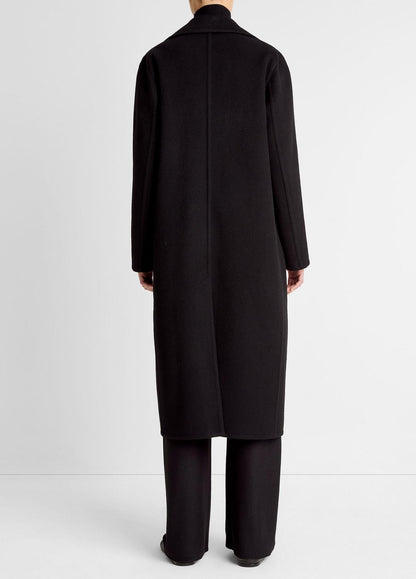 Wool-Blend Double-Breasted Long Coat in Coats - BLACK | VINCE Women