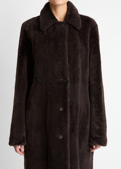 Shearling Long Coat in Coats - DARK UMBER | VINCE Women
