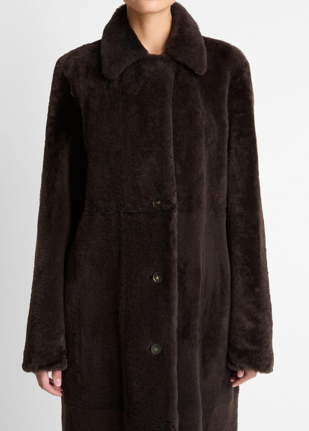 Shearling Long Coat in Coats - DARK UMBER | VINCE Women