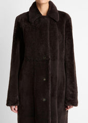 Shearling Long Coat in Coats - DARK UMBER | VINCE Women