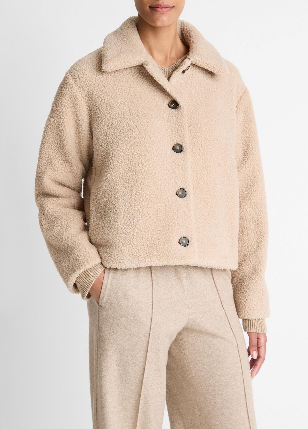 Collared Sherpa Jacket in Jackets - MARZIPAN | VINCE Women