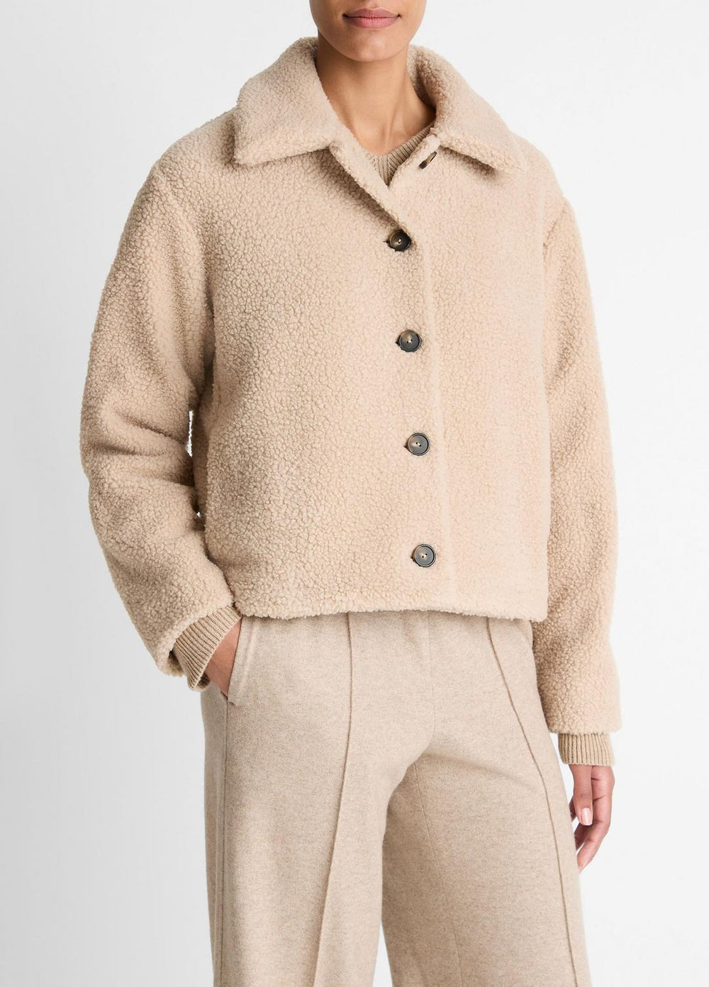 Collared Sherpa Jacket in Jackets - MARZIPAN | VINCE Women