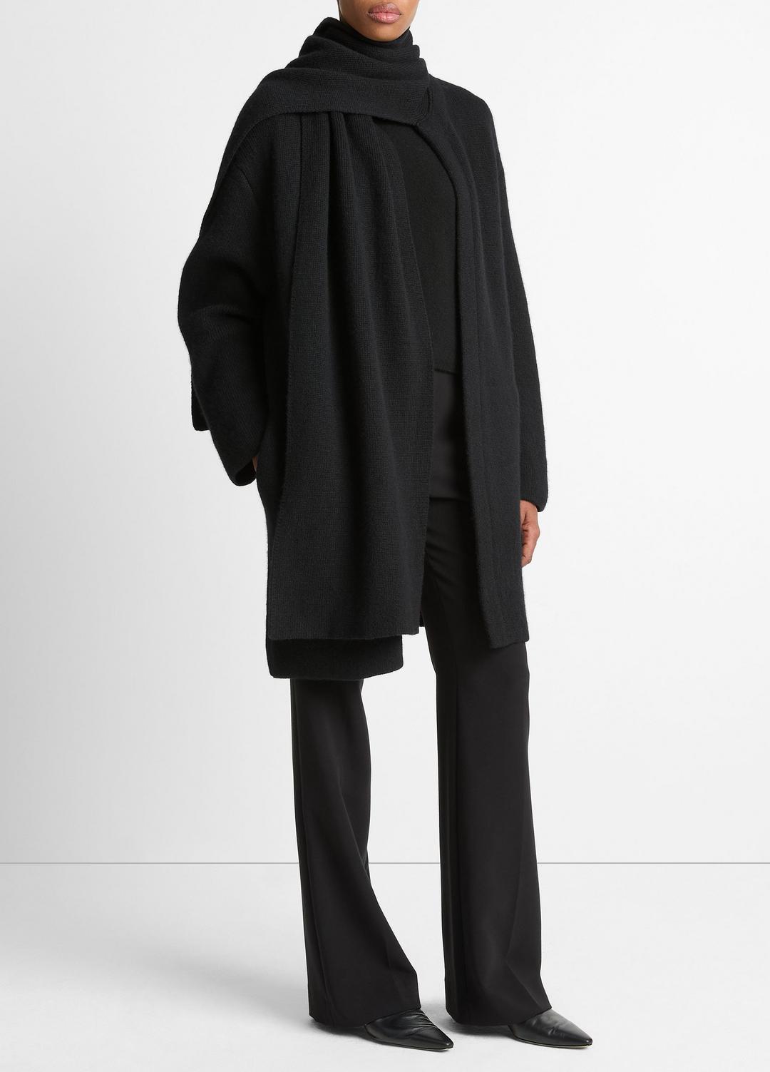 Draped-Scarf Wool-Blend Car Coat in Coats - BLACK | VINCE Women