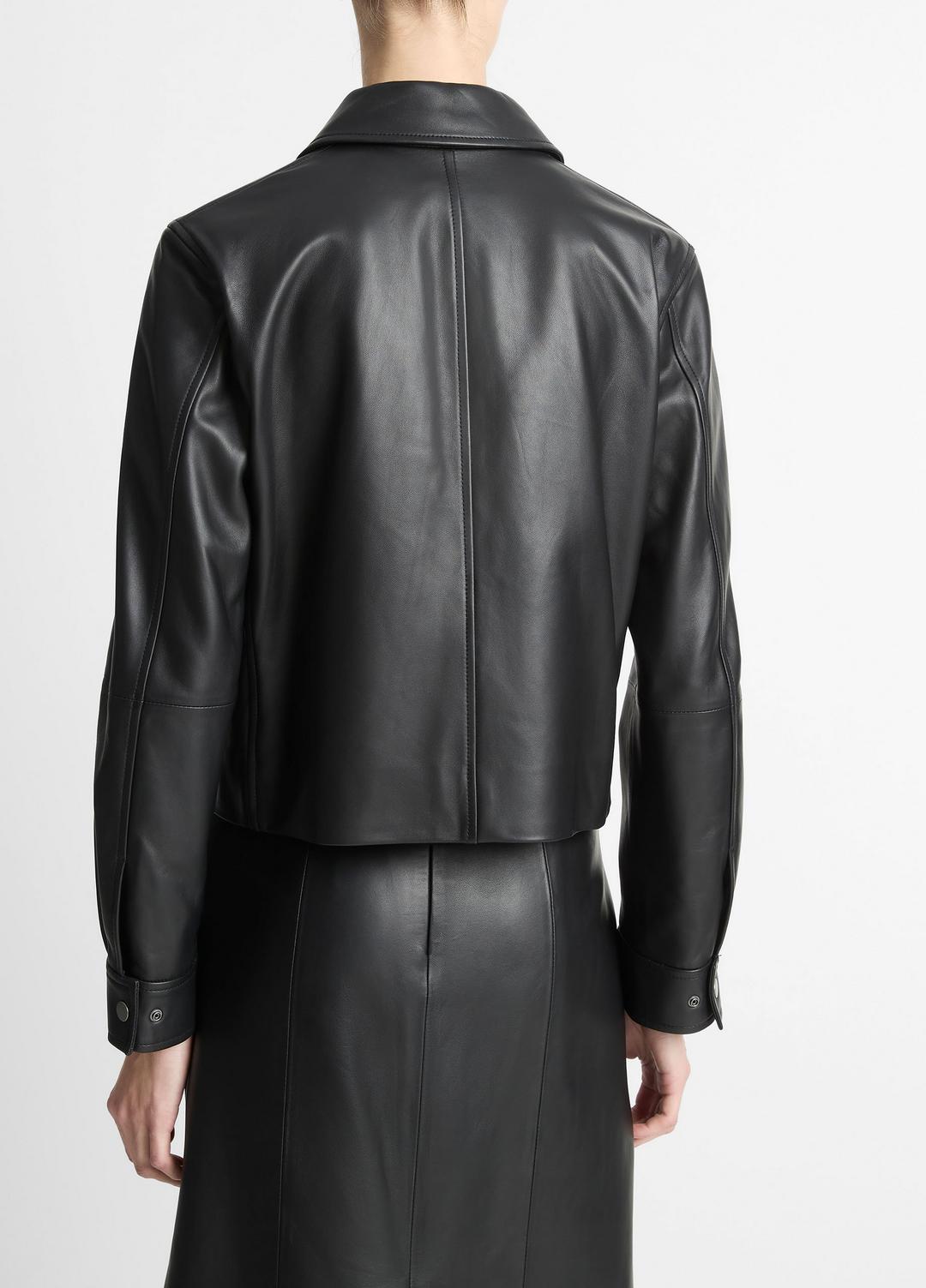 Leather Cropped Zip-Front Jacket in Jackets - BLACK | VINCE Women
