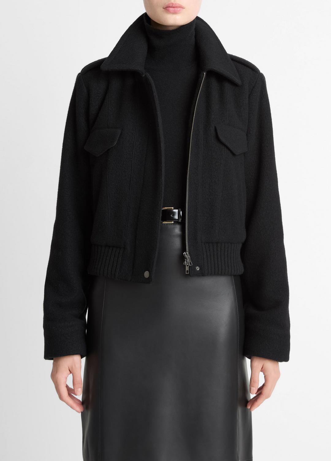 Italian Wool-Blend Cropped Jacket in Jackets - BLACK | VINCE Women