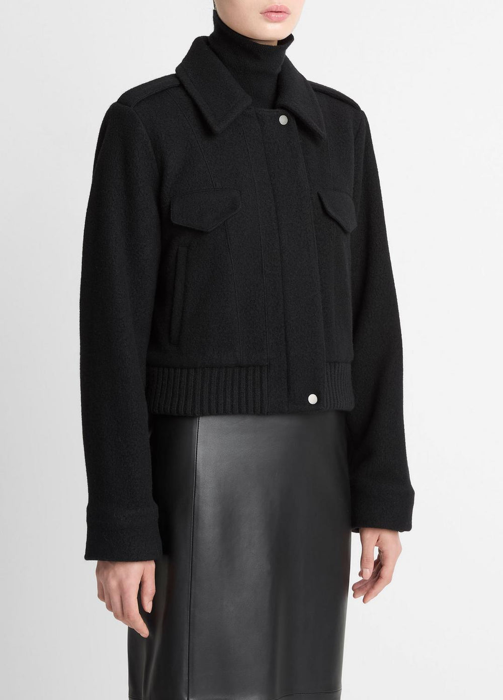 Italian Wool-Blend Cropped Jacket in Jackets - BLACK | VINCE Women