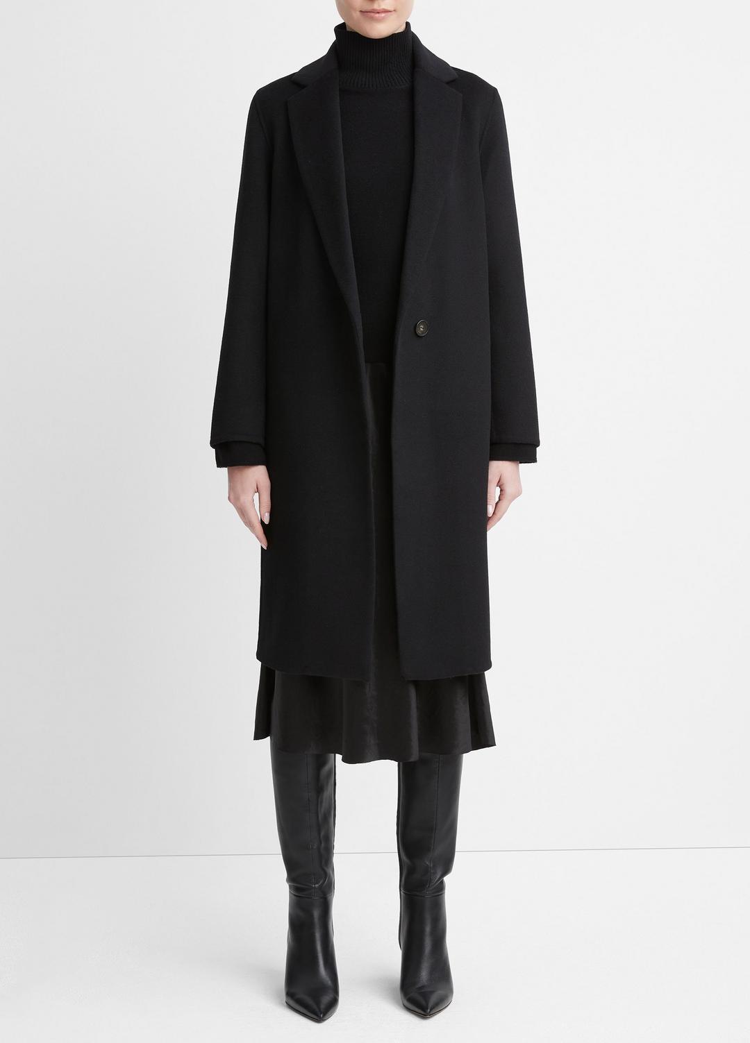 Classic Wool-Blend Straight Coat in Coats - BLACK | VINCE Women