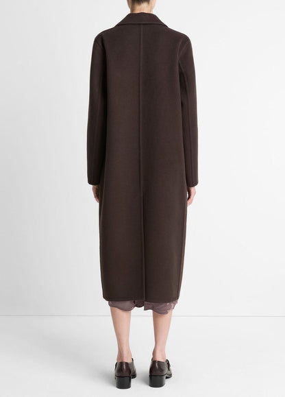 Wool-Blend Double-Breasted Long Coat in Coats - DEEP ESPRESSO | VINCE Women
