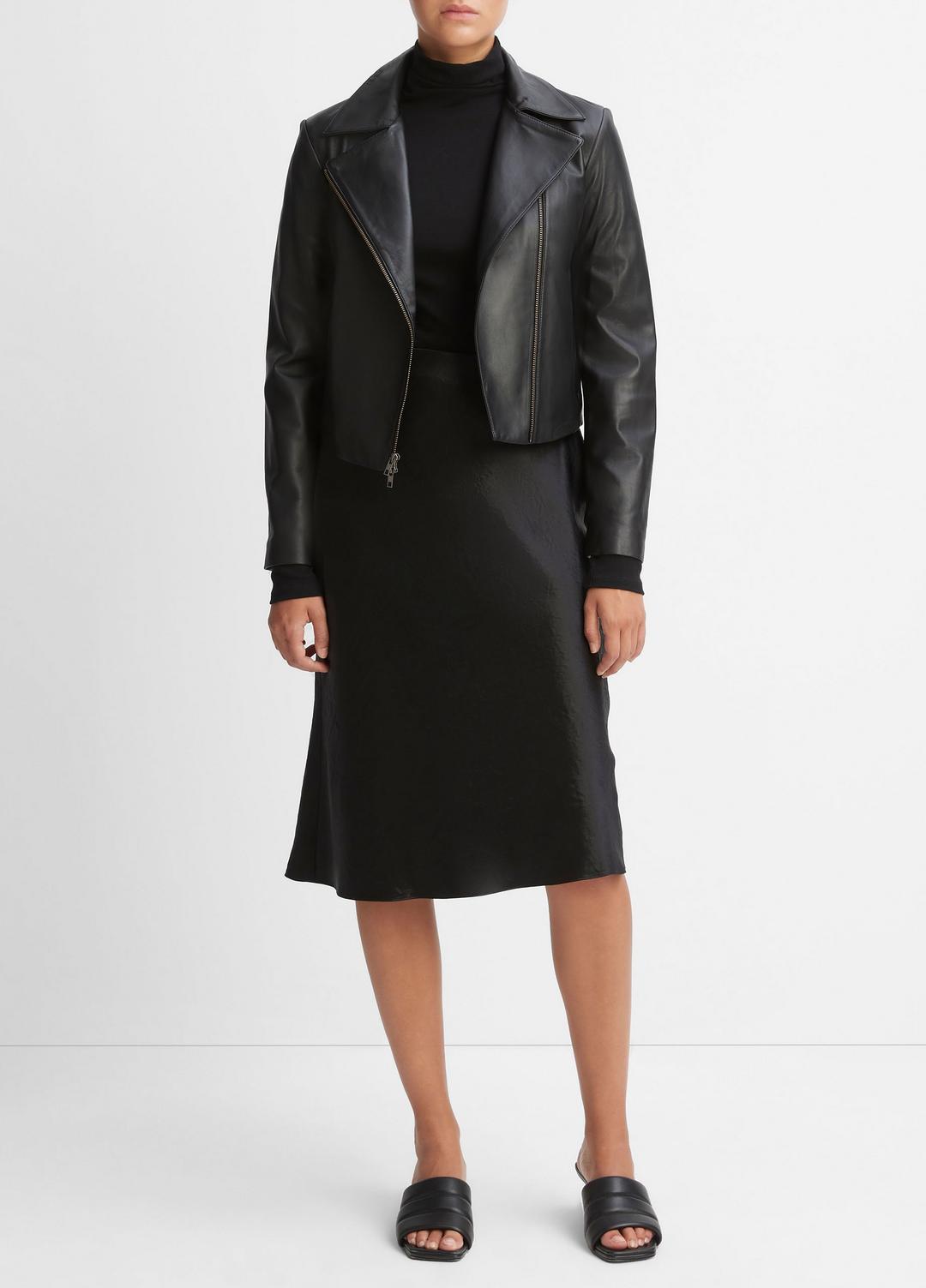 Leather Cross-Front Moto Jacket in Leather Jackets - BLACK | VINCE Women