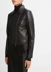 Leather Cross-Front Moto Jacket in Leather Jackets - BLACK | VINCE Women