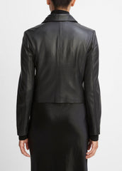 Leather Cross-Front Moto Jacket in Leather Jackets - BLACK | VINCE Women