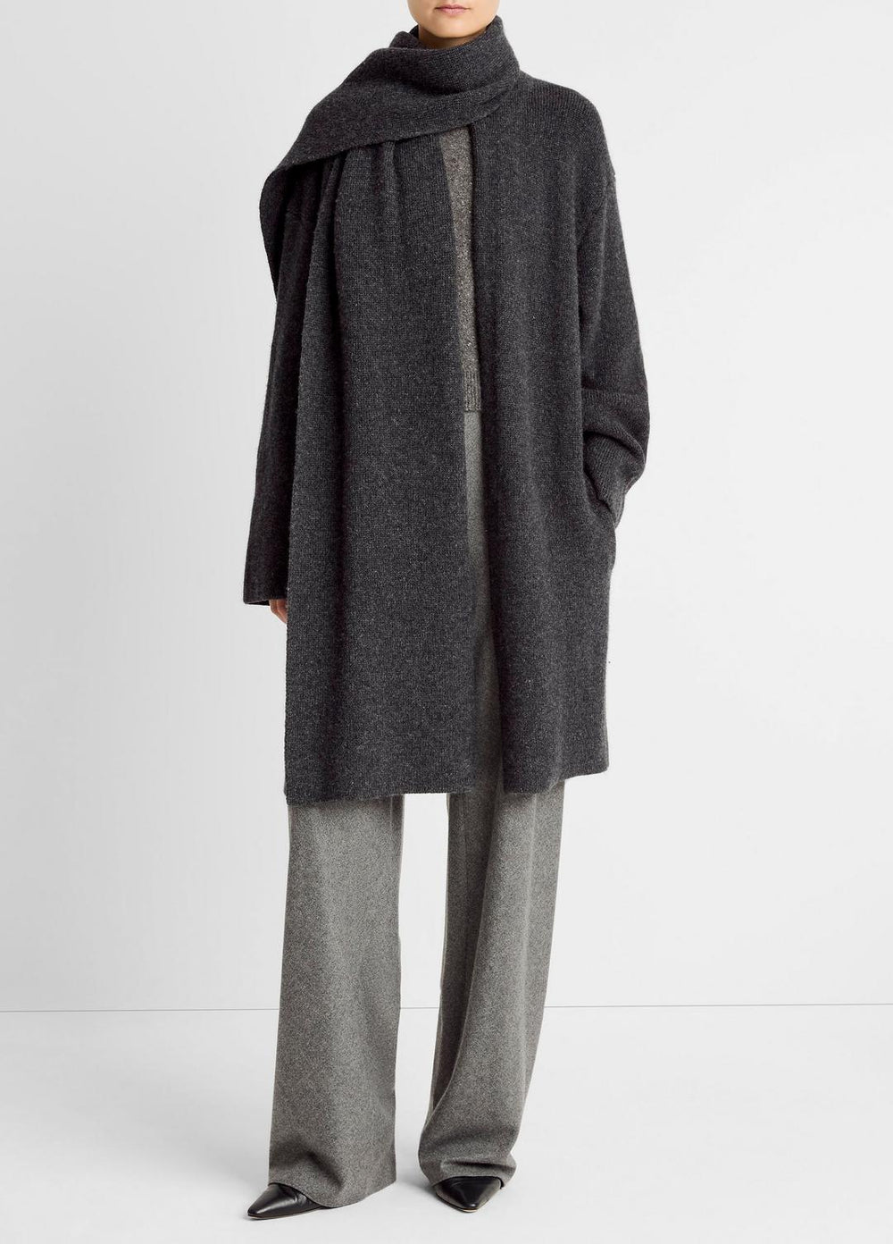 Draped-Scarf Wool-Blend Car Coat in Coats - DARK HEATHER GREY | VINCE Women