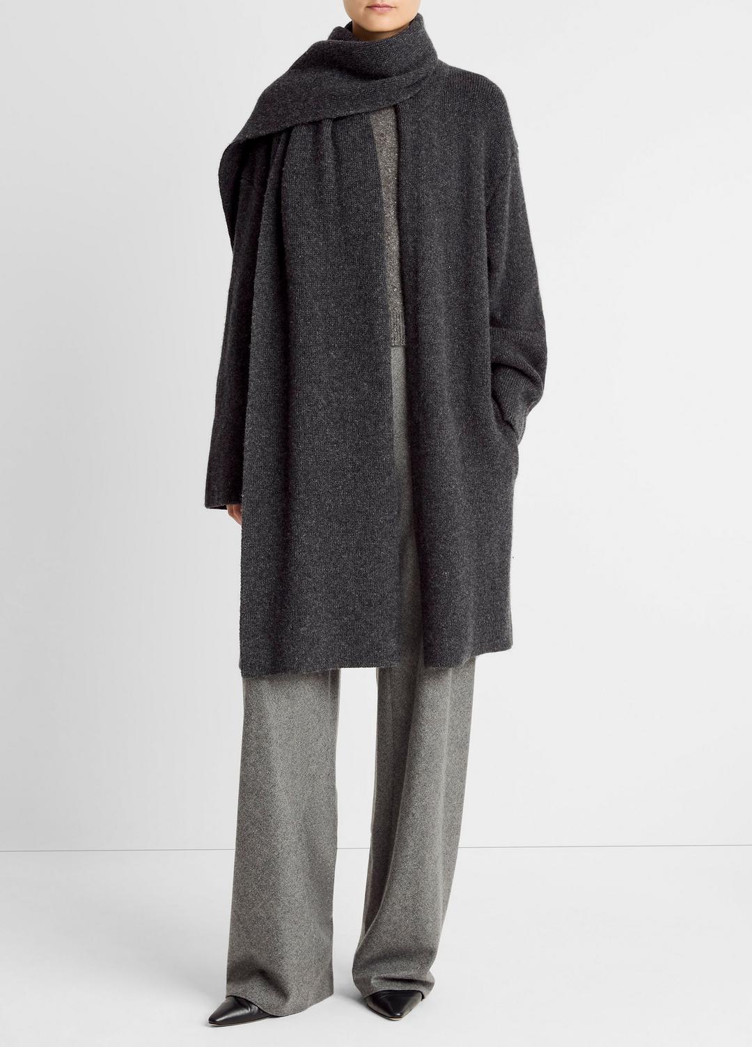 Draped-Scarf Wool-Blend Car Coat in Coats - DARK HEATHER GREY | VINCE Women