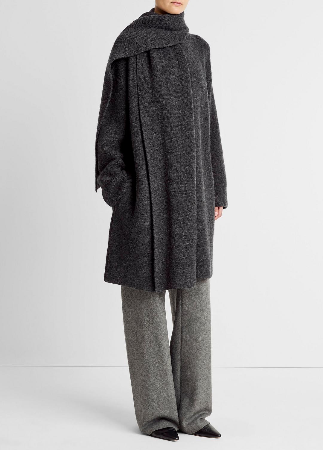 Draped-Scarf Wool-Blend Car Coat in Coats - DARK HEATHER GREY | VINCE Women