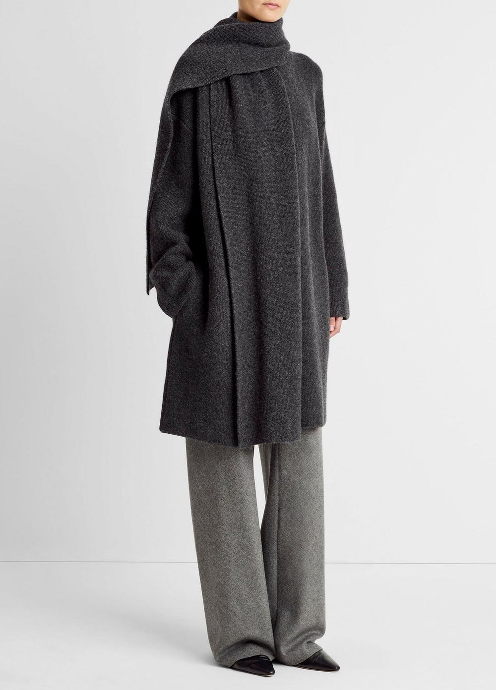 Draped-Scarf Wool-Blend Car Coat in Coats - DARK HEATHER GREY | VINCE Women