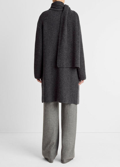 Draped-Scarf Wool-Blend Car Coat in Coats - DARK HEATHER GREY | VINCE Women