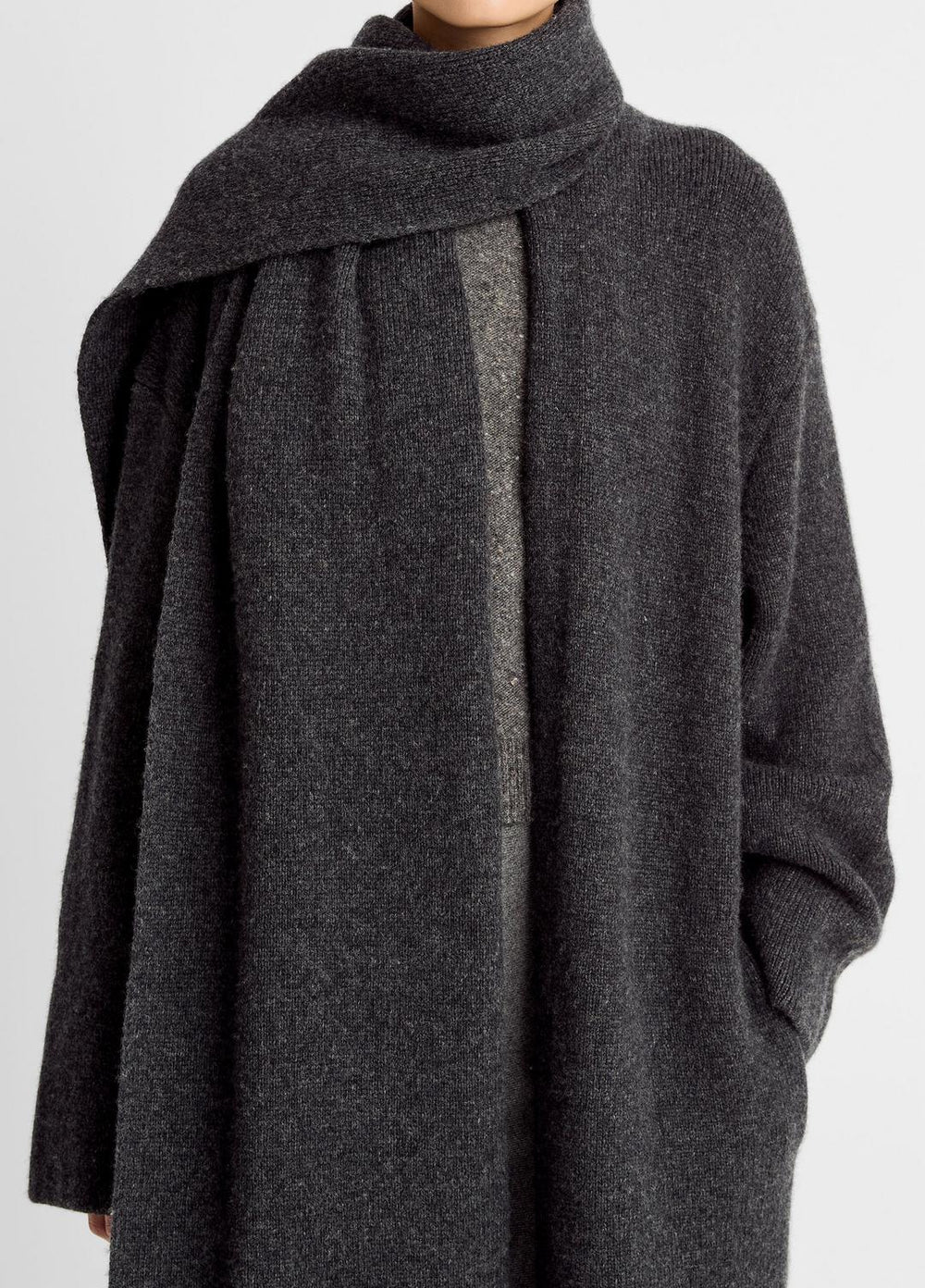 Draped-Scarf Wool-Blend Car Coat in Coats - DARK HEATHER GREY | VINCE Women