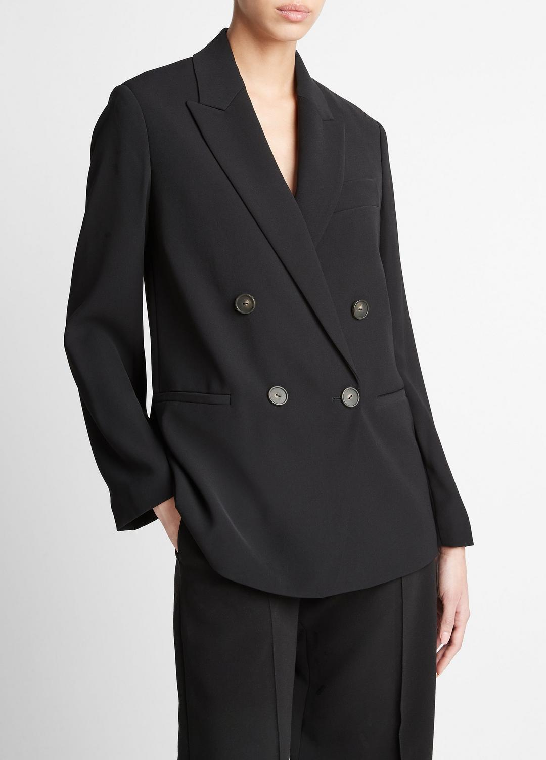 Crepe Double-Breasted Blazer in Blazers - BLACK | VINCE Women