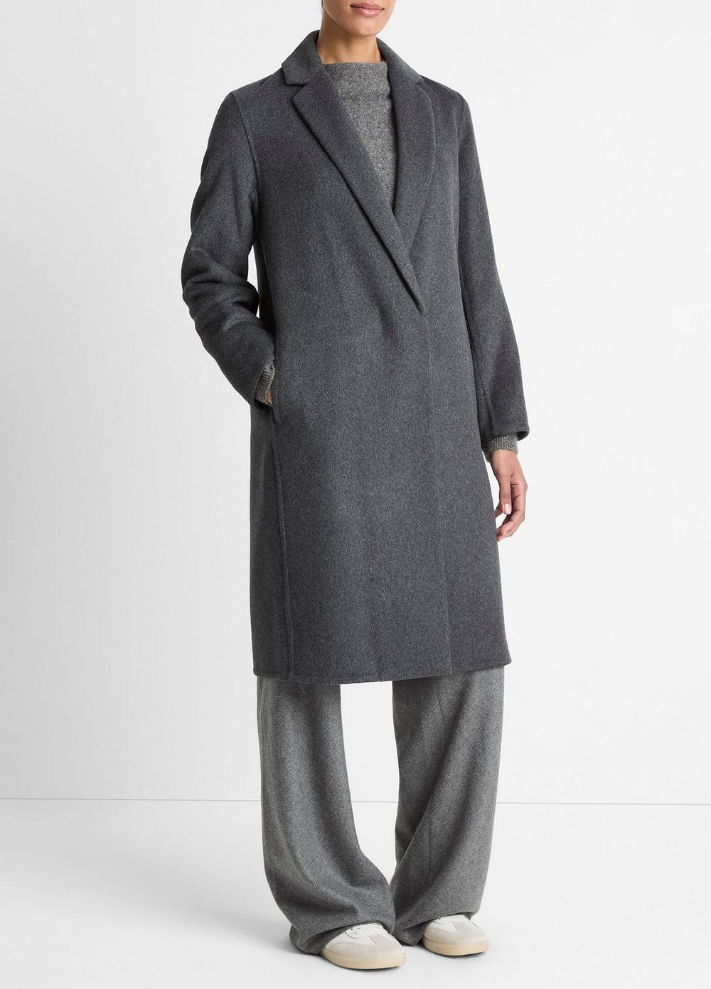 Classic Wool-Blend Straight Coat in Coats - CHARCOAL | VINCE Women
