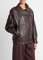 Leather Oversized Biker Jacket in Jackets - DARK FIG | VINCE Women
