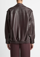 Leather Oversized Biker Jacket in Jackets - DARK FIG | VINCE Women