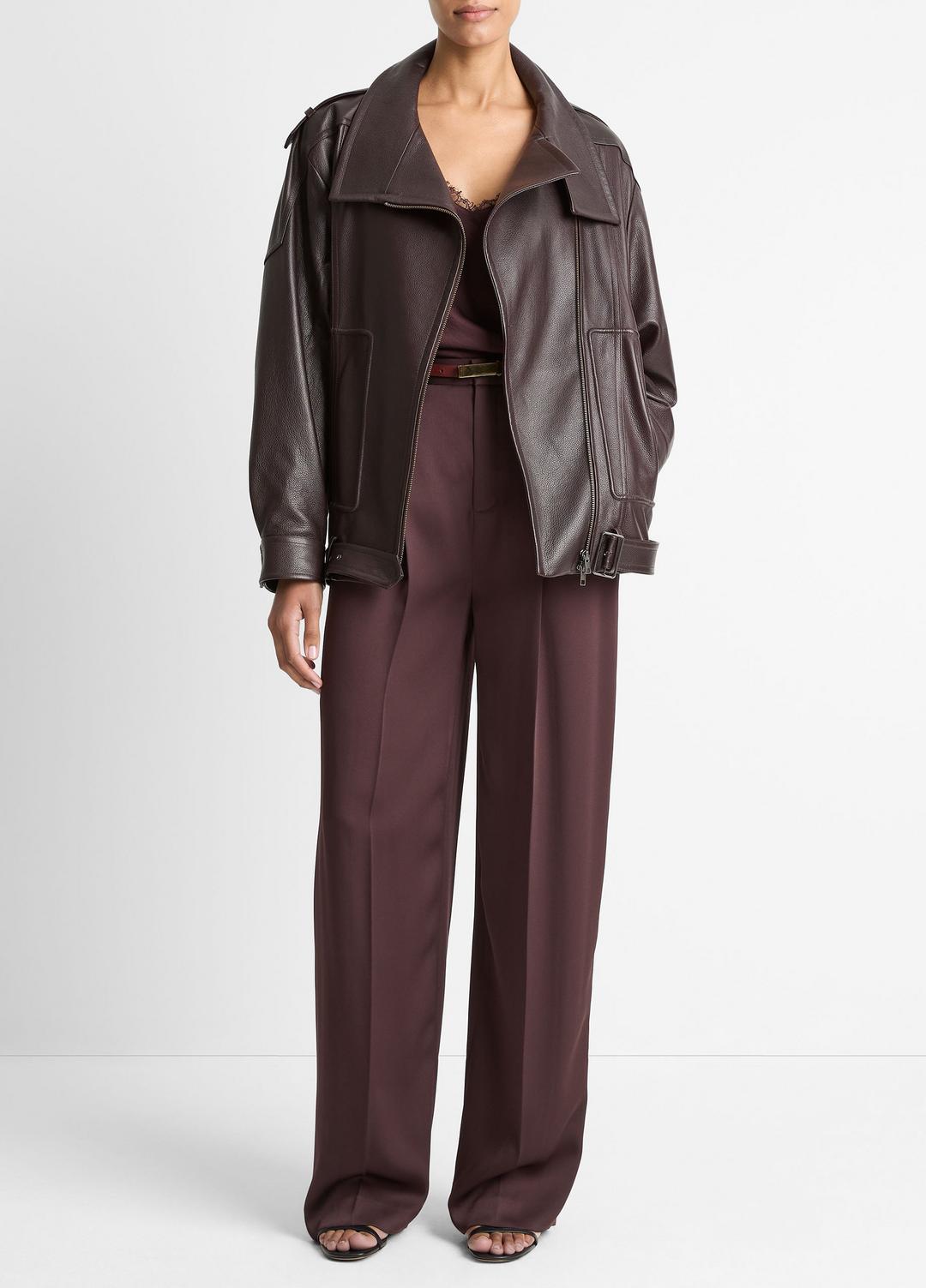 Leather Oversized Biker Jacket in Jackets - DARK FIG | VINCE Women
