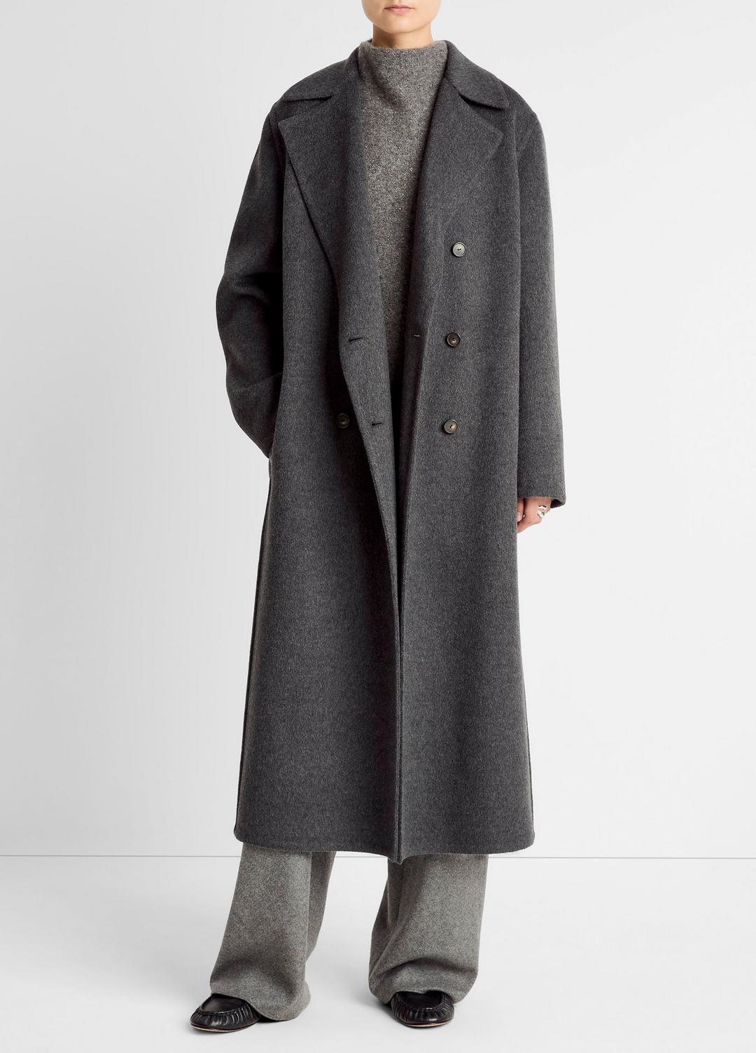 Wool-Blend Double-Breasted Long Coat in Coats - CHARCOAL | VINCE Women