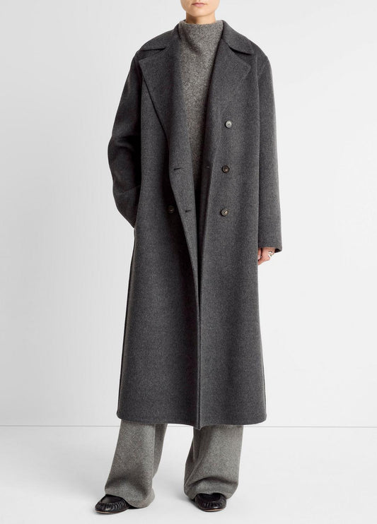 Wool-Blend Double-Breasted Long Coat in Coats - CHARCOAL | VINCE Women