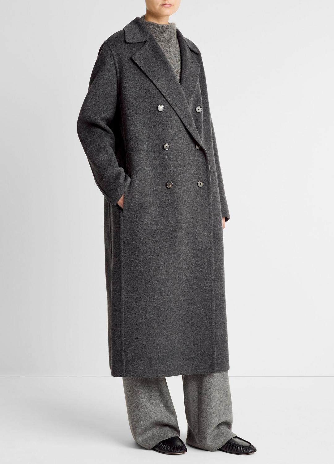 Wool-Blend Double-Breasted Long Coat in Coats - CHARCOAL | VINCE Women