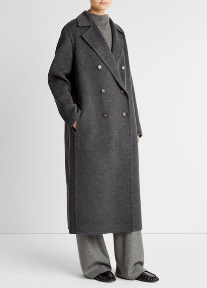 Wool-Blend Double-Breasted Long Coat in Coats - CHARCOAL | VINCE Women