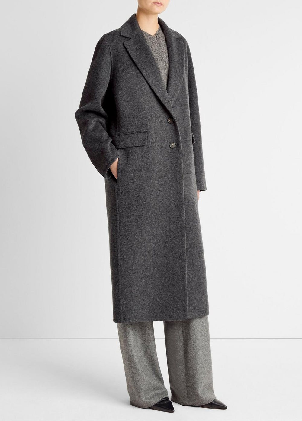 Wool-Blend Single-Breasted Coat in Coats - CHARCOAL | VINCE Women