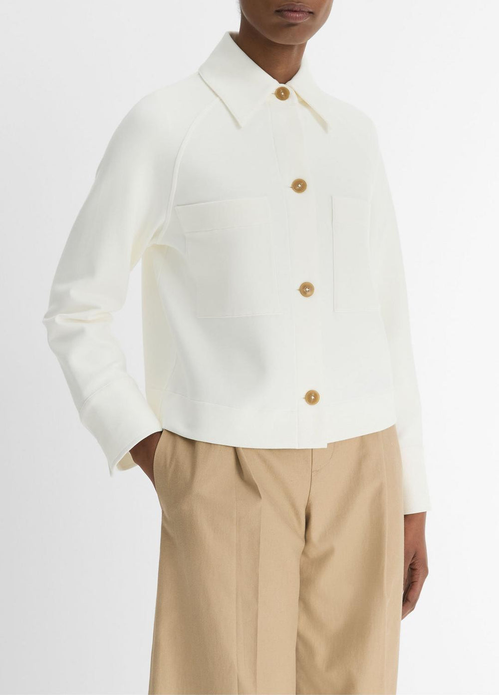 Cotton-Blend Shirt Jacket in Jackets - OFF WHITE | VINCE Women