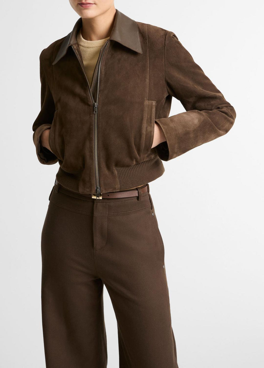 Suede Shrunken Bomber Jacket  in Jackets - WILLOW | VINCE Women