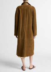 Suede Long Coat in Coats - WOOD MOSS | VINCE Women