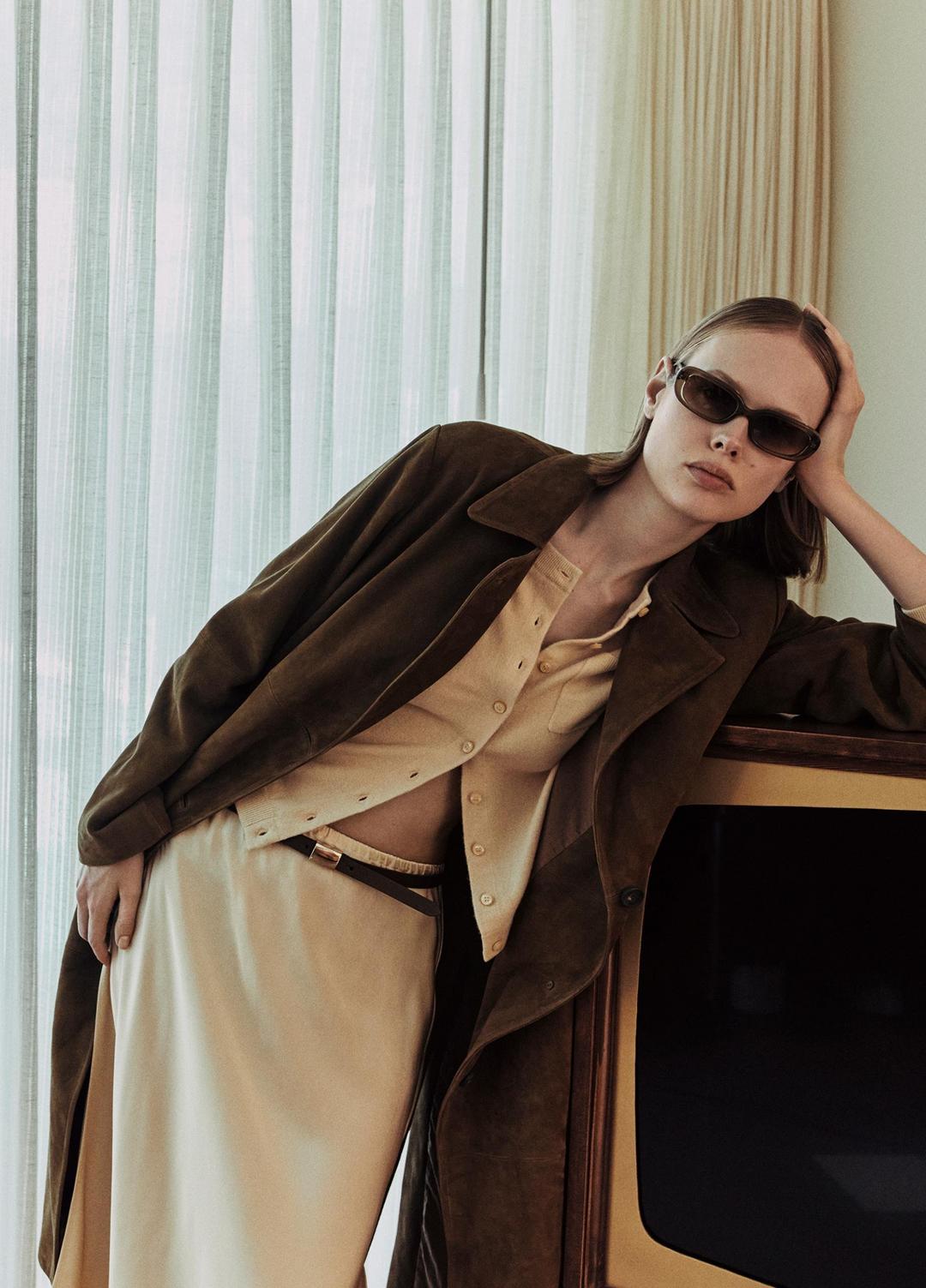 Suede Long Coat in Coats - WOOD MOSS | VINCE Women