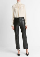 Gathered Draped-Neck Crepe Blouse in Long Sleeve - CREAM | VINCE Women