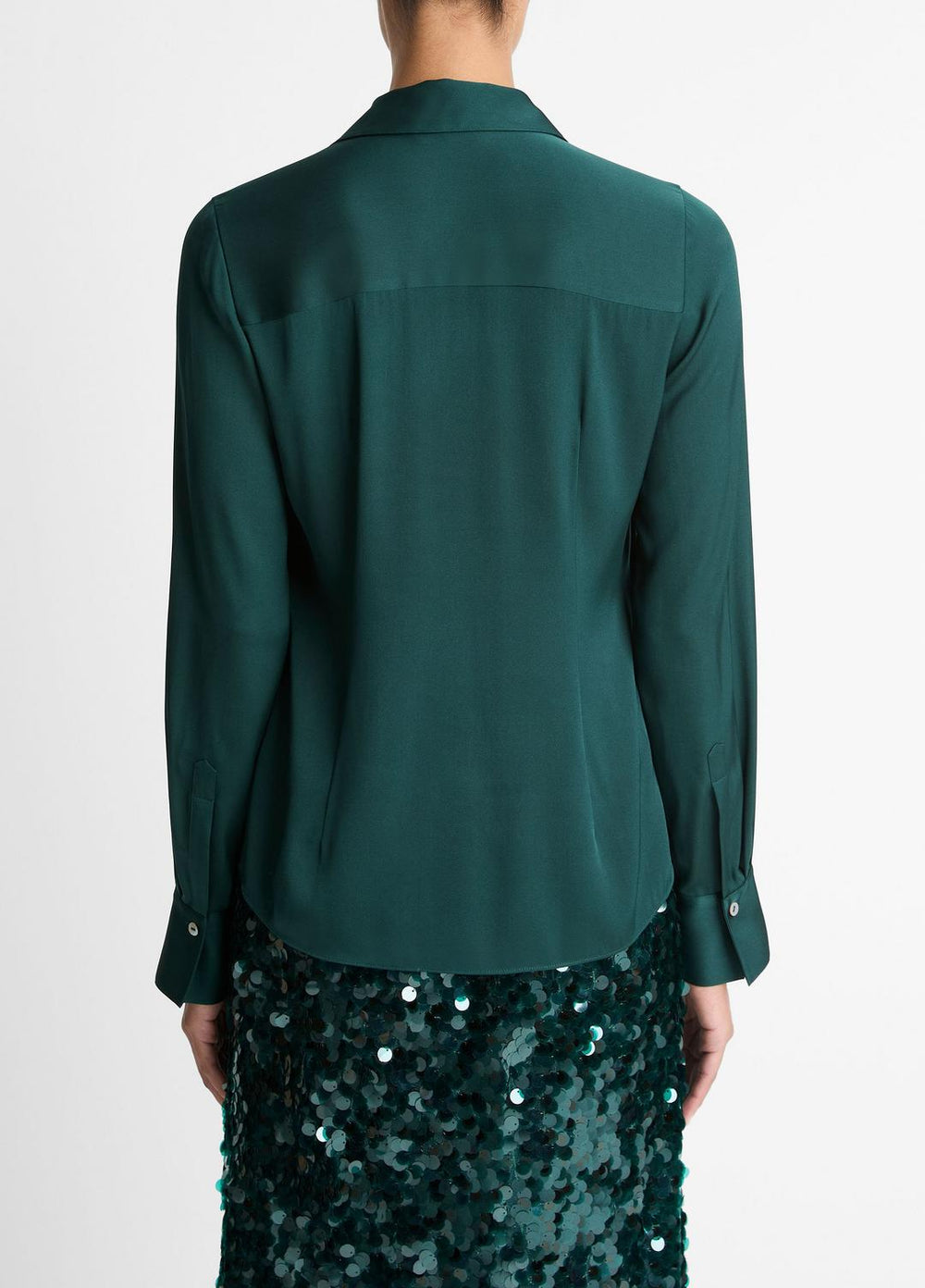 Silk-Blend Slim Button-Front Blouse in Long Sleeve - JUNIPER | VINCE Women