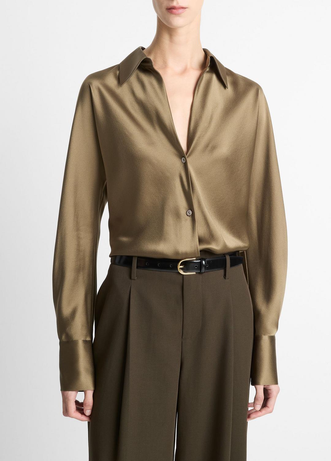 Silk Bias Long-Sleeve Blouse in Long Sleeve - CYPRESS | VINCE Women